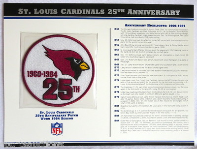 ST LOUIS CARDINALS 25th ANNIVERSARY NFL PATCH STAT CARD Willabee Ward WORN 1984