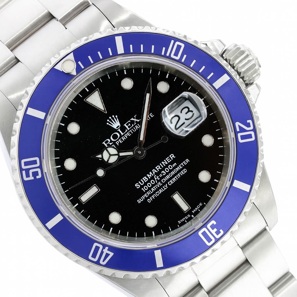 ROLEX SUBMARINER 青文字盤 掛時計 Rolex Submariner Date Mens Watch Steel Black Dial Blue Insert