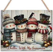 Christmas Decorations Snowman Wooden Door Wall Haniging Sign Winter Xmas Gift