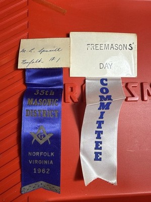 1962 Norfolk VA 35th Masonic District Ribbon & Freemasons Day Committee Badge