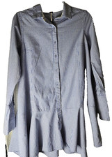 Free People XS All For You 100% Cotton Striped Button Front Shirt Dress Coastal