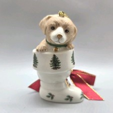 Spode Puppy Dog in Stocking Christmas Ornament Porcelain Handcrafted 3" New