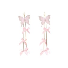 Butterfly Fabric Earrings for Women Vintage Tassel Long Chain Earrings Boho F...