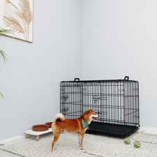 36 inch Black Wire Dog Cage Double Lock Mechanism 2 Doors 2 Handles Double Bolt