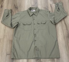 DICKIES Men's Long Sleeve Work Shirt Button Up Khaki Pockets Utility 17-17.5