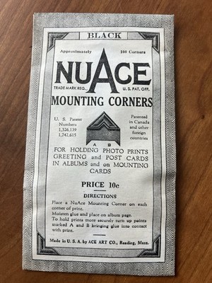 (1) Vtg Package NOS NuAce Mounting Corners (Black) 100 Corners, Photos Scrapbook