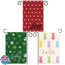 3 Pack Valentine Day Garden Flag St Patricks Day Garden Flag Easter Garden Fl...