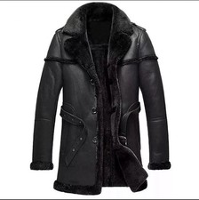 Cappotto lungo uomo originale pelle di pecora nero invernale con interno in ecopelle shearling
