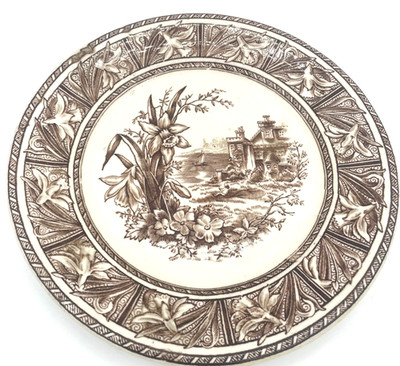 W.H. Grindley & Co. DAFFODIL Brown Aesthetic 7 3/4  Salad Plate c. 1882