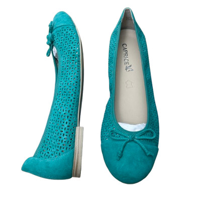 Caprice Ballerinas Damen türkis Größe UK 7,5 EU 41 G Wildleder Schleife Detail flache Schuhe