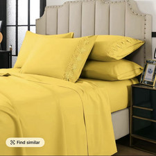 Yellow Cotton Queen Sheet Set with Embroidered Pattern Modern Bedroom