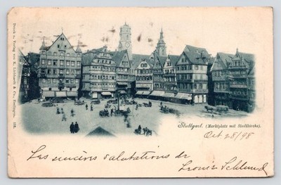 Gruss Aus Marktplatz in Stuttgart Germany Greetings Market Square c1898 Postcard