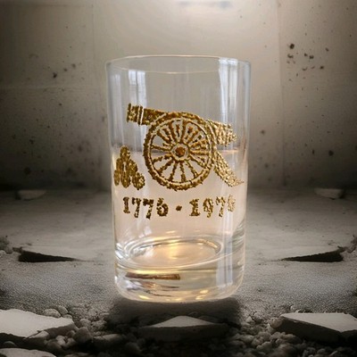 Vtg 1776 1976 Bicentennial Patriotic Canon Whiskey Glass Rocks Lowball