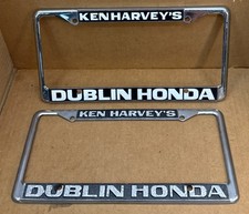 2- RARE ( DUBLIN CA.) KEN HARVEY’S  HONDA CAR DEALER-LICENSE PLATE FRAME-VINTAGE