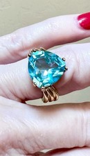 BEAUTIFUL Designer Gold Over Sterling Silver Rich Blue-Green Trillion Topaz Ring