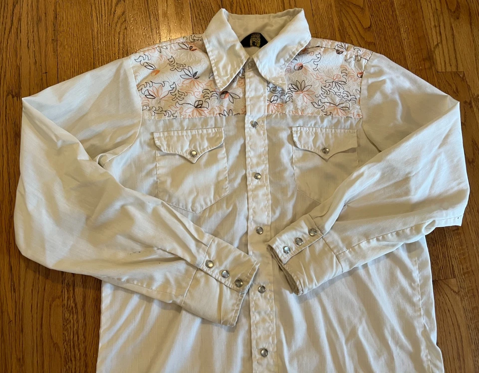VTG Sears Western Rodeo Embroidered Floral Shirt Size Large White Pearl Snap - Image 4 of 4