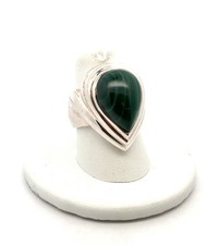 .925 Sterling Silver Large Teardrop Shape Malachite Ring, Size-7, 15.4g