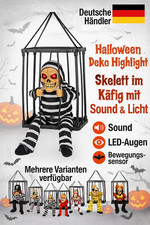 Halloween Skelett Käfig Deko mit Sound LED Augen Bewegungssensor Figur Party