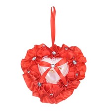 7x7 Inch Wedding Ring Pillow, Ring Bearer Rhinestone with Lace Trim, Red