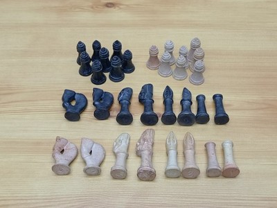 Vintage 80er Jahre afrikanisches echt poliertes Speckstein Schachspiel Spielfiguren 