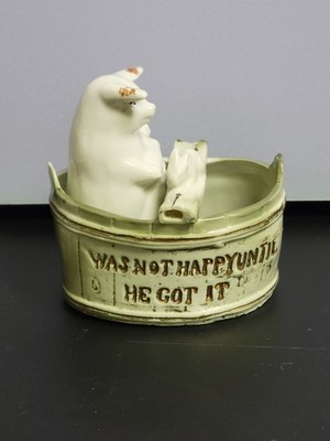 Antique  German  Porcelain Fairing Pig  In Bathtub With Bunny