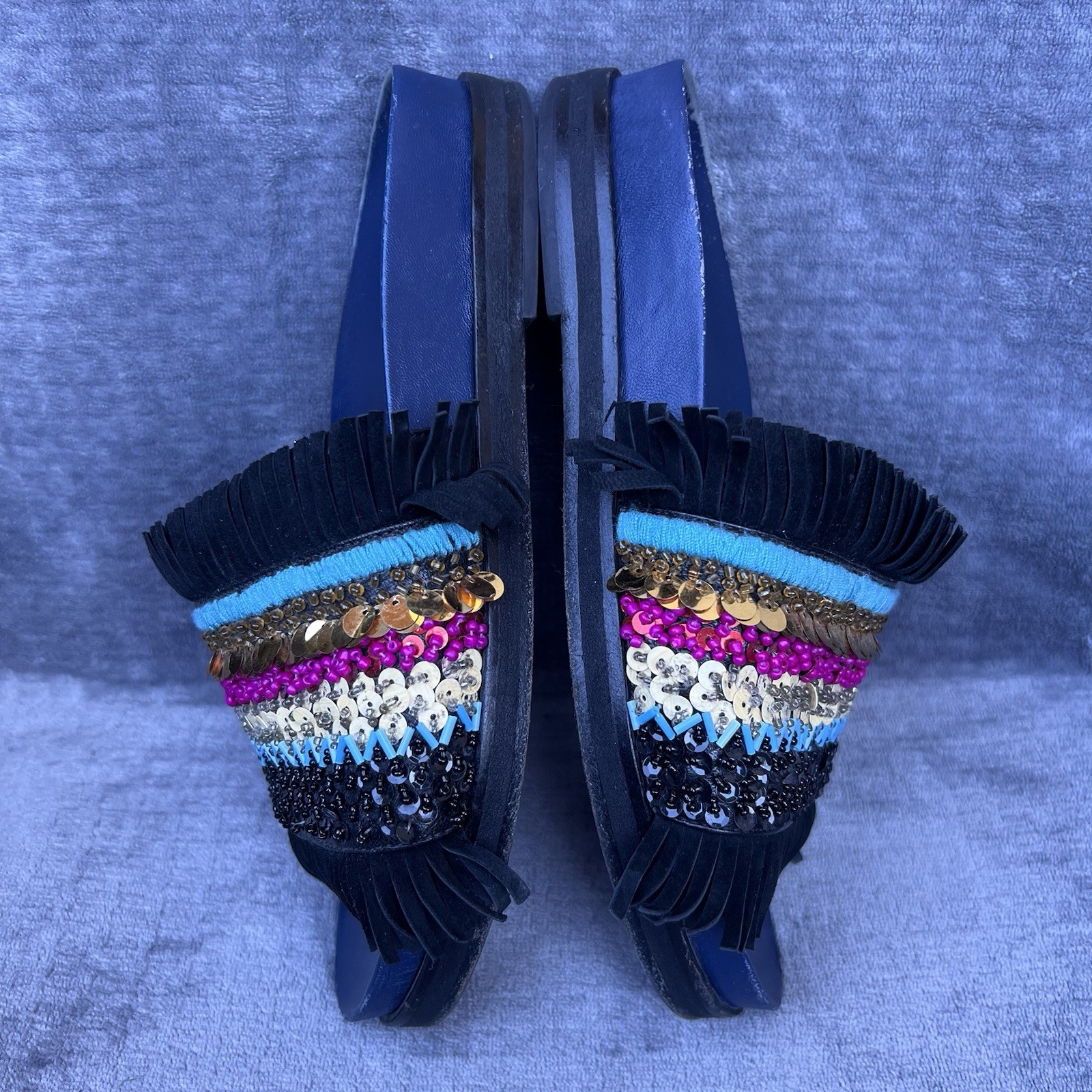 Tory Burch Isle Slides Women 8.5 Slip On Shoes Beaded Fringe Sequin Sandals thumbnail 9