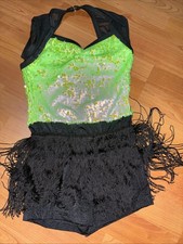 Weissman dance costume green sequin fringe flapper Replay12269 Child Medium