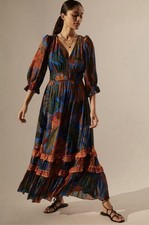 New Anthropologie x Farm Rio Puff Blue Sleeve Maxi Dress Medium M New NWT $149