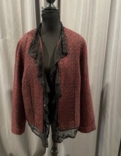 Chico  s Gloriana red tweed lace beaded trim blazer size 1/medium