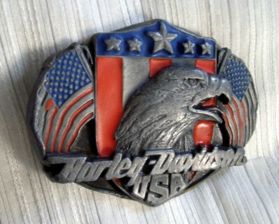 Rare Boucle Ceinture Harley Davidson Vintage 1989 Siskiyou Oregon (Étain  /Émail)