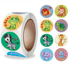 500pc Roll Teacher Reward Fun Motivation Cute Animal Stickers - New