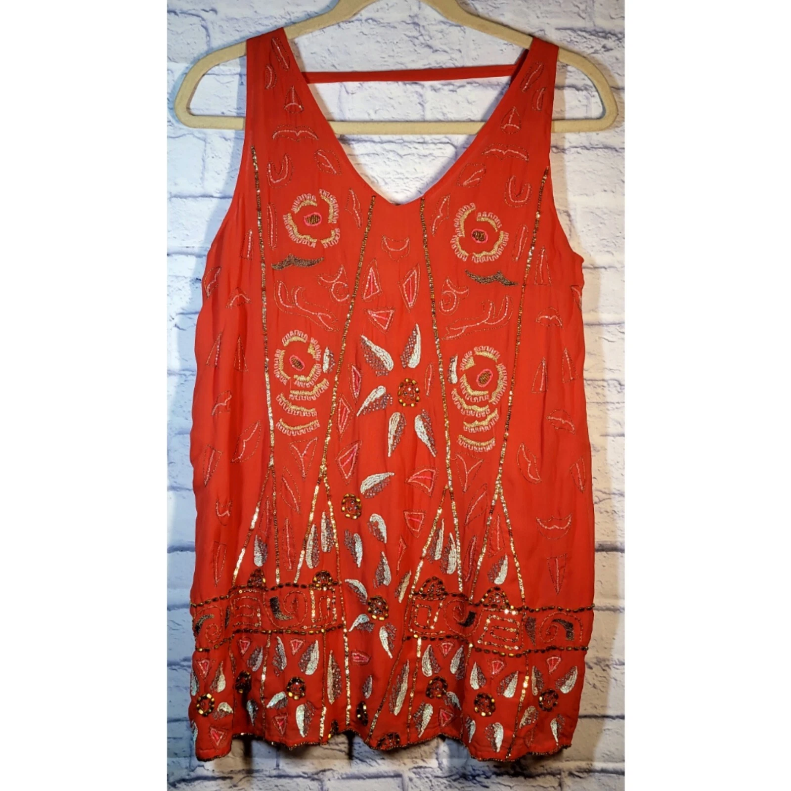 UNDERCOVER Abito Free People Secret Garden Shift taglia M perline paillettes chiffon femminile