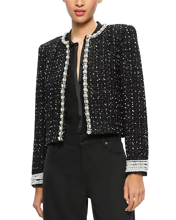 ALICE & OLIVIA (XL) DORIAN EMBELLISHED BOXY BLACK/WHITE LS BLAZER  NWT MSRP$795 - Image 2 of 4