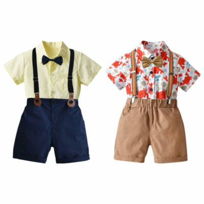 Boys Summer Short Sleeve Top Suspender Short Kids Birthday Gentleman Outfits