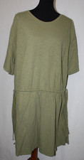 Old Navy Sz 2X Olive Green Cotton Shift Dress Short Sleeve Waist Tie