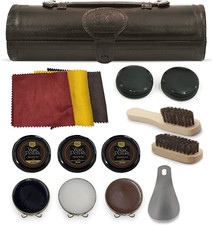 12PC Shoe Polish  Care Kit Leather Shoes Shine Brush Set with Brown Wax,PU Case
