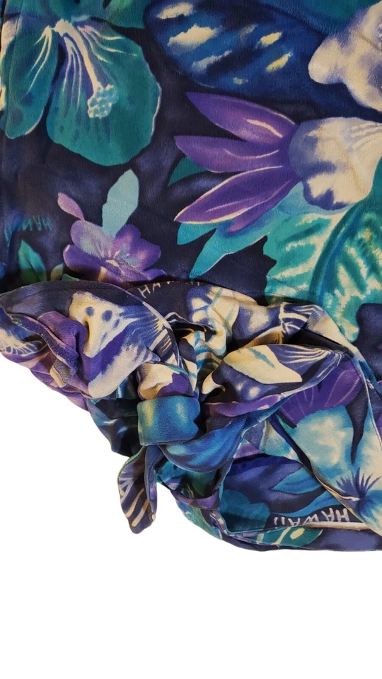 Falda Vintage Dana Buchman Azul Púrpura 100% Seda Estilo Hawaiano Envolvente Talla 12 Foto 3 de 4