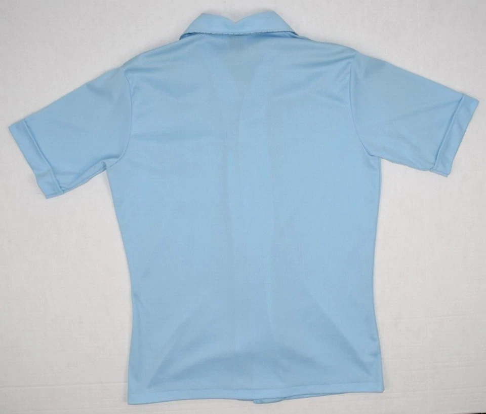 Casual Shirt VTG Joel 70s Blue Cream Stitch Trim Poly Shirt M/M Cobain Special - Image 4 of 4