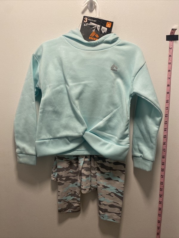 RBX girls 3 piece set Size 5/6 Medium hoodie Camo pants mint NWOT tank top