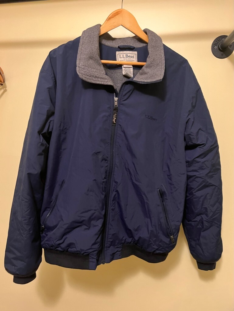 VTG LL Bean Warm Up Jacket Bomber Coat Mens XL Reg Blue Nylon