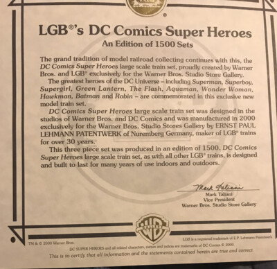 LGB Lehmann superheroes train Certifice of Authentcity Only For One Of 1500