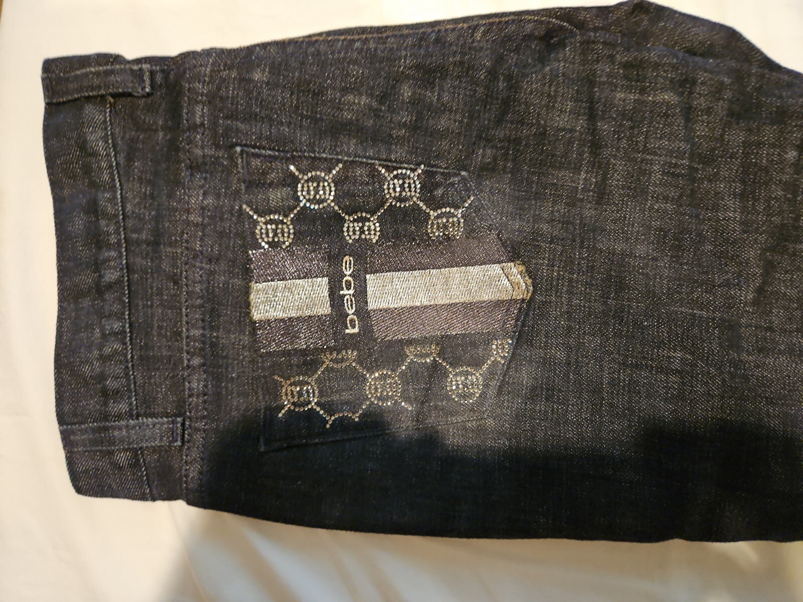 BEBE Carmen Rhinestone Embellished Pockets Bootcut Low Rise Black Jeans Size 30