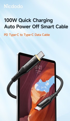 Mcdodo Auto Power-Off Type-C to Type-C 100W/5A PD fast Charge Data Sync 1.2m