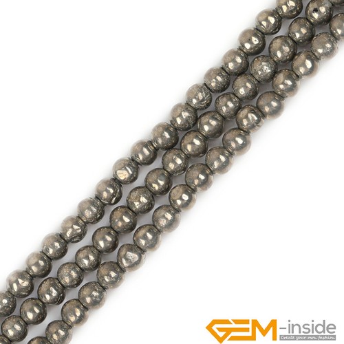 Natural Silver Gray Pyrite Gemstone Round Spacer Beads for Jewellery Making 15" - Foto 17 di 51
