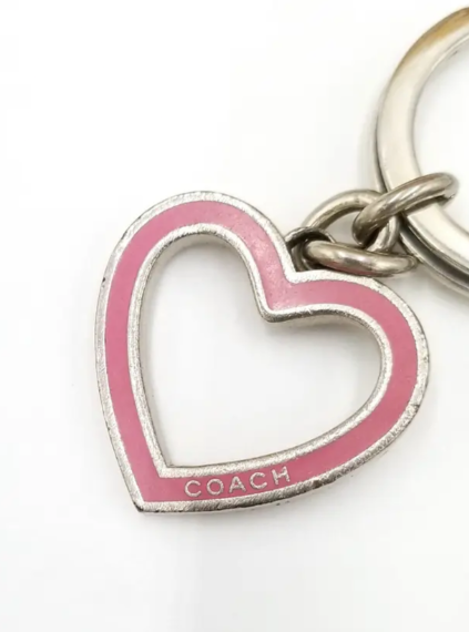 Coach Silver and Pink Signature C Heart Key Chain w/Rhinestone