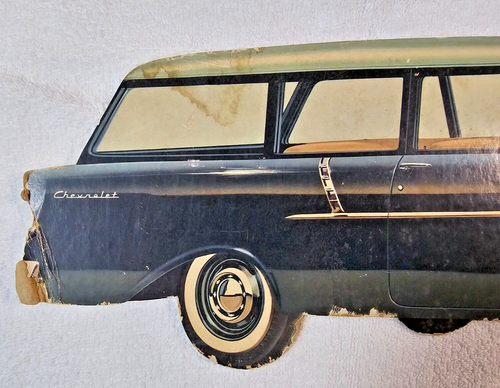 VTG 1956 Chevy Nomad Car Dealership Showroom Advertise Sign 27" Heavy Cardboard - Picture 3 of 7