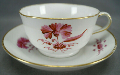 Derby Hand Painted Pink Puce Floral & Gold Oversized Cup & Saucer C. 1782-1800