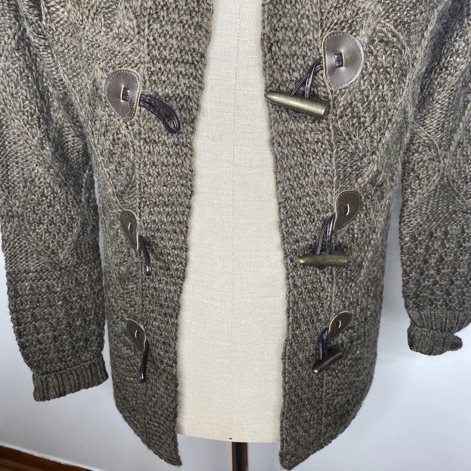 Cárdigan Suéter Carole Little para Mujer M Marrón Lana Cuello Alpaca Botón Palanca Foto 3 de 4