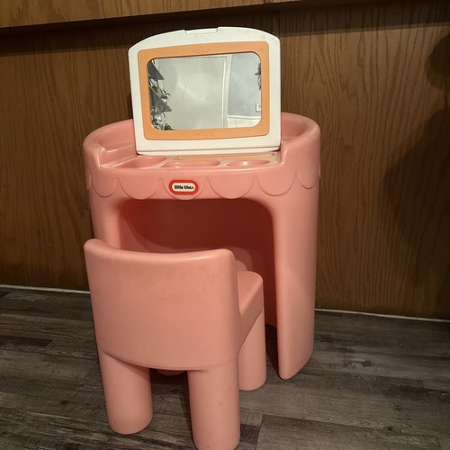 VINTAGE LITTLE TIKES SALON BEAUTY VANITY W/ MIRROR & PINK CHAIR Desk eBay