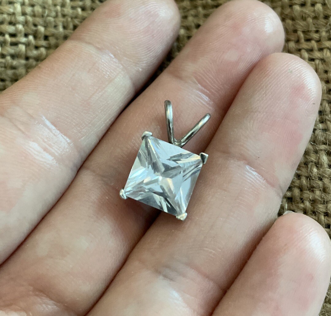 Sparkly  Large Square Crystal Solid Sterling Silv… - image 1